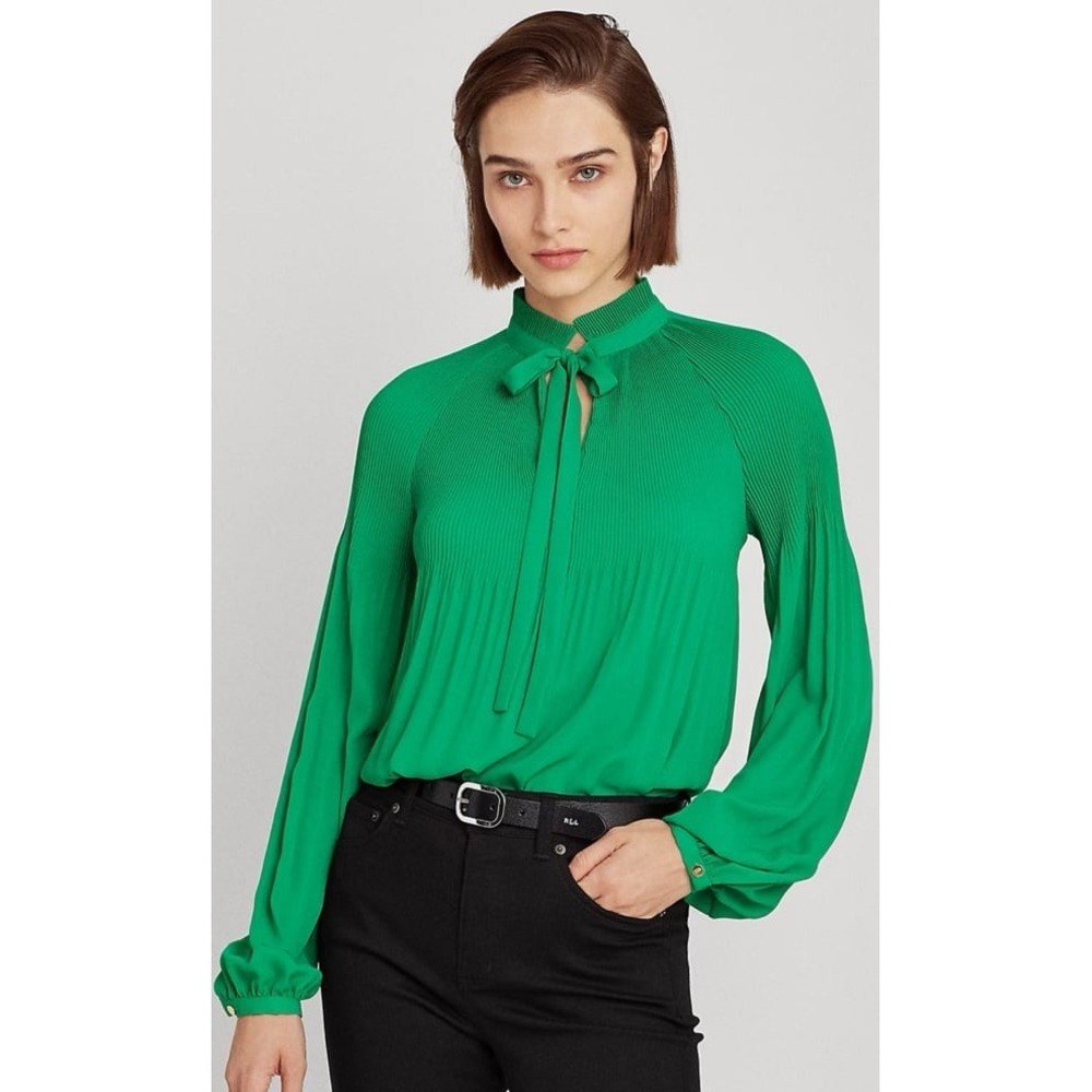 Lauren Ralph Lauren Georgette Tie-Neck Top Blouse Meduim